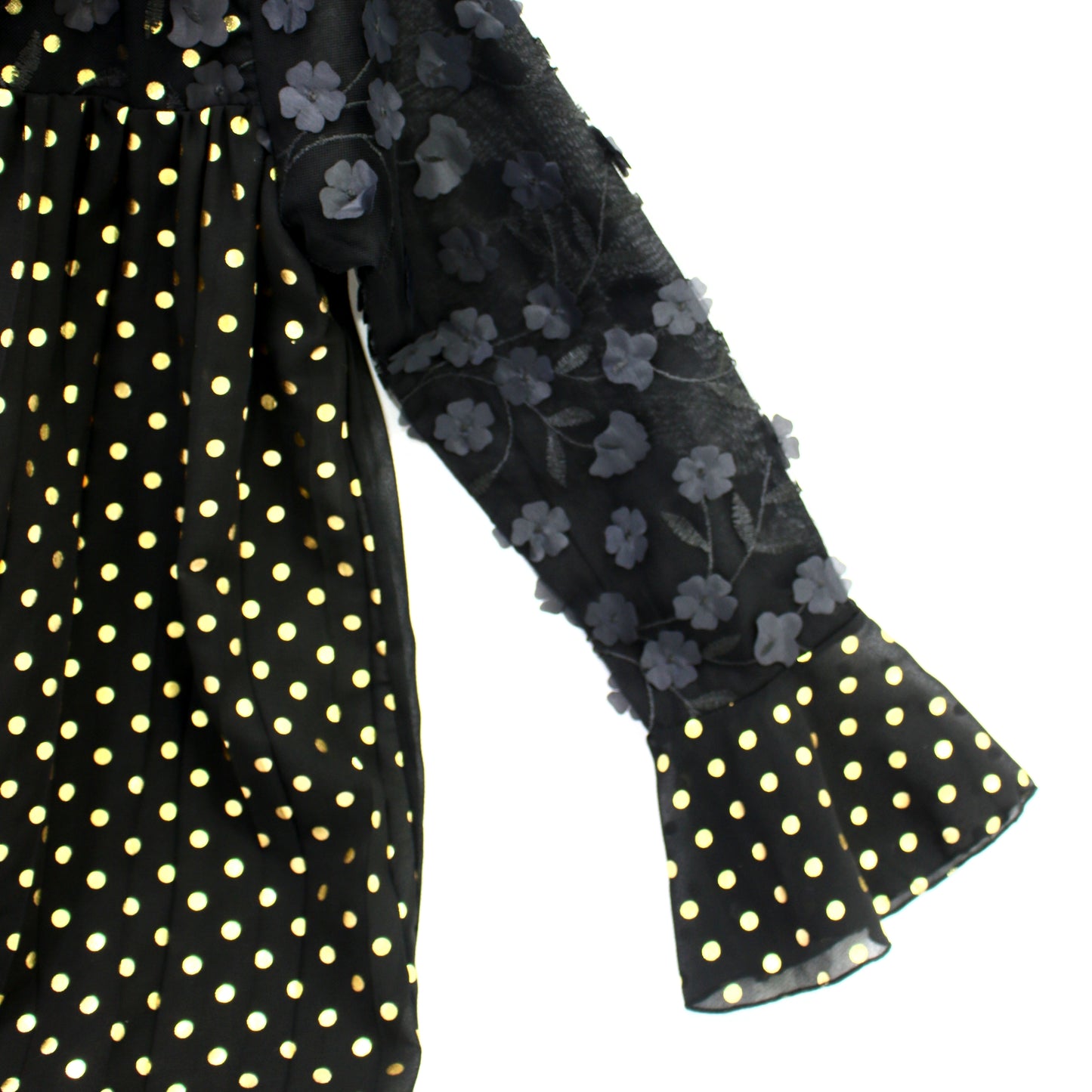 Women Black Golden Dots Fancy Neck Top