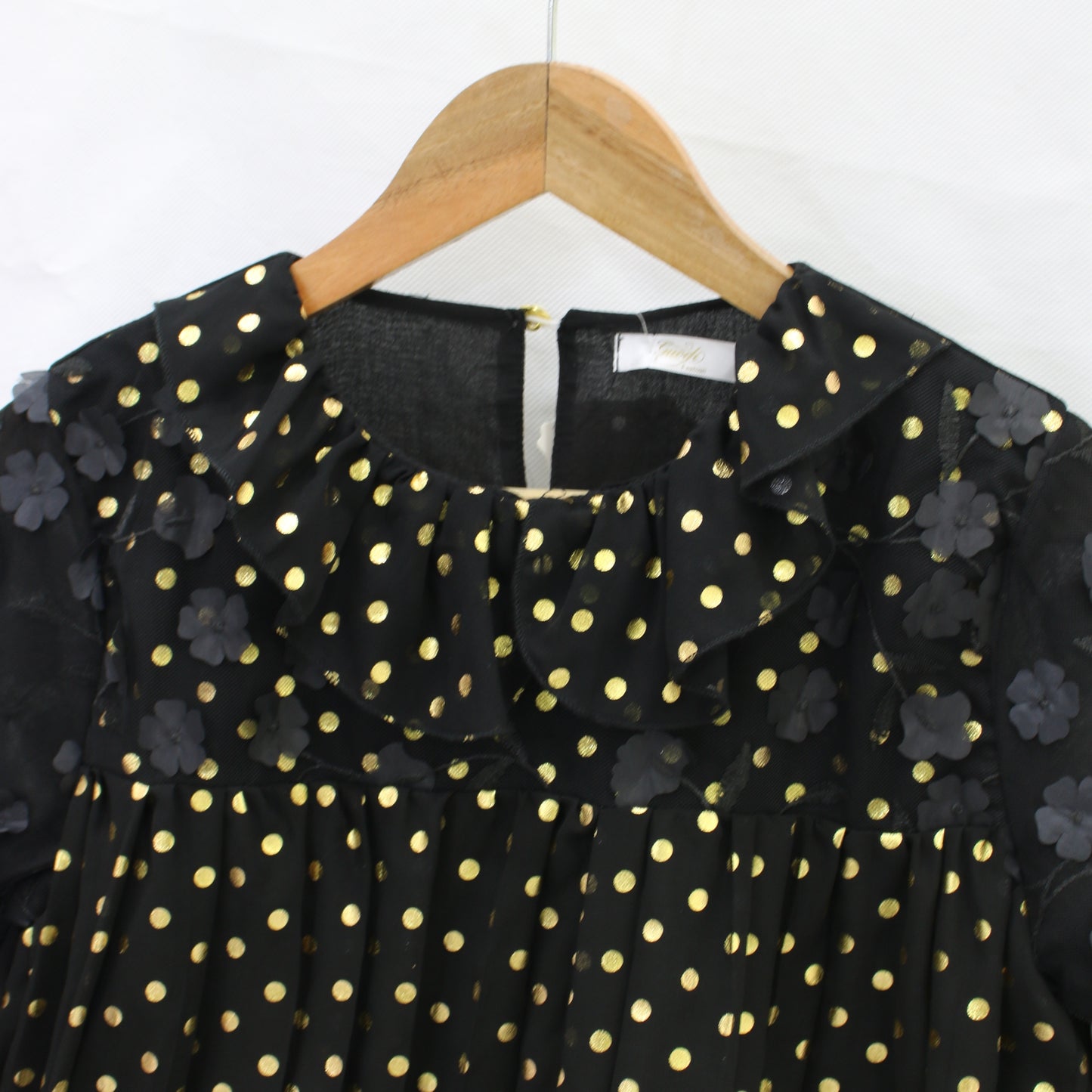Women Black Golden Dots Fancy Neck Top